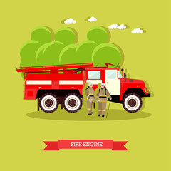 Vector illustration of red fire engine in flat style.