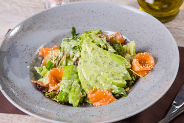 salad with red fish and vegetable