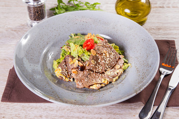 hot salad with beef