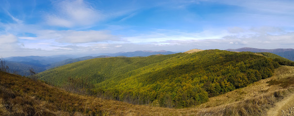 Naklejka premium Panorama bieszczady - ultra wide autumn landscape