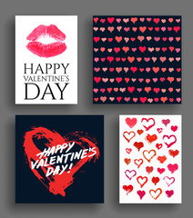 Valentine Day Cards and Painted Hearts Set