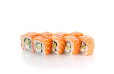 Philadelphia classic sushi roll isolated on white background