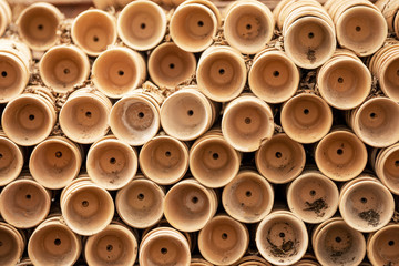 Many clay pots for flowers