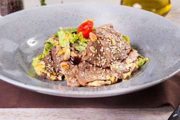 hot salad with beef