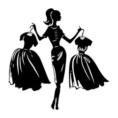 Vector silhouette of women on white background.