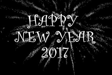 Fototapeta na wymiar Happy New Year 2017 card. Black background with fireworks. 