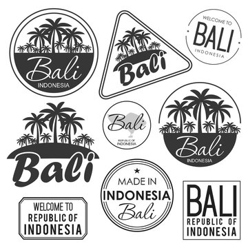 Stamp or label with the name of Bali Island, vector illustration