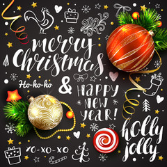  Hand drawn Christmas elements and calligraphy inscriptions