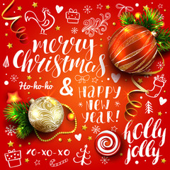  Hand drawn Christmas elements and calligraphy inscriptions