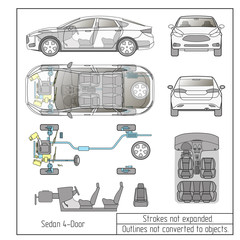 car sedan interior parts engine seats dashboard drawing outlines not converted to objects