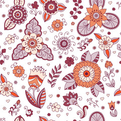 Seamless color flower pattern . Ornamental pattern for the decoration of fabrics , cards , backgrounds .