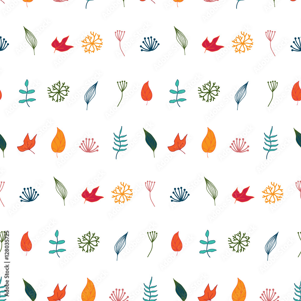 Poster seamless pattern with autumn leaves and flowers.