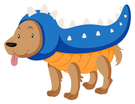 Little dog dressed up as dinosaur