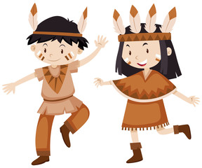 Two kids dressed as indians