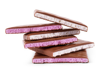 chocolate bar with yogurt filling on a white background