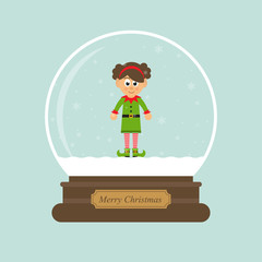 cartoon christmas snowglobe and elf girl