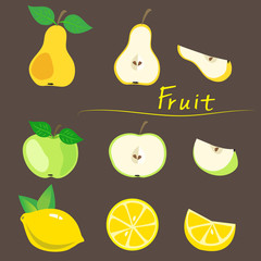 Decorative Fruit, Apple, Pear, Lemon On A Background. Cutting Stage, Vector Illustration. Decorative Fruit Platters. Decorative Fruit Platters Ideas.