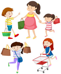 Shoppers with bags and cart