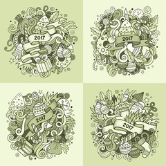 New Year cartoon 4 square composition backgrounds
