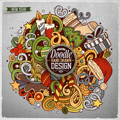 Cartoon cute doodles hand drawn New Year illustration
