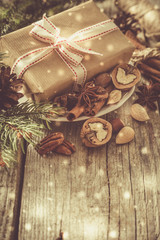 Christmas preasent nuts cinnamon ribbon