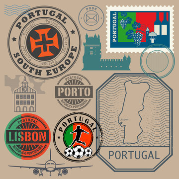 Travel stamps or symbols set, Portugal theme