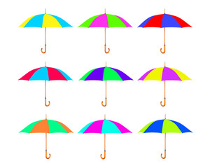 Set of multicolored umbrella isolated on white.