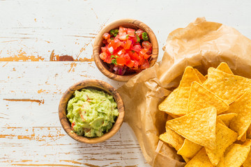 Party food - nachos with salsa and guacamole