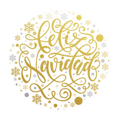Feliz Navidad golden glitter text calligraphy spanish Christmas