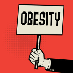 Poster in hand, business concept with text Obesity