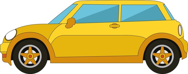 Small yellow car with two doors