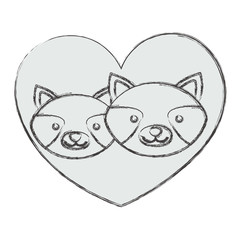 Raccoon cartoon in love icon. Animal cute adorable creature and friendly theme. Isolated design. Vector illustration