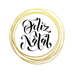 Merry Christmas Portuguese Feliz Natal greeting card golden glitter decoration