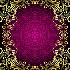 Purple vintage frame with lace mandala in the center