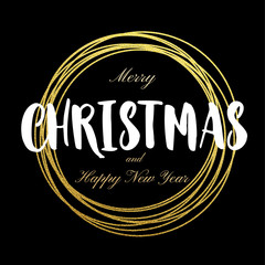 Happy New Year Merry Christmas greeting card golden glitter decoration