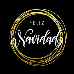 Feliz Navidad Spanish Merry Christmas greeting card golden glitter decoration