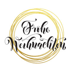 Frohe Weihnachten German Merry Christmas greeting card golden glitter decoration