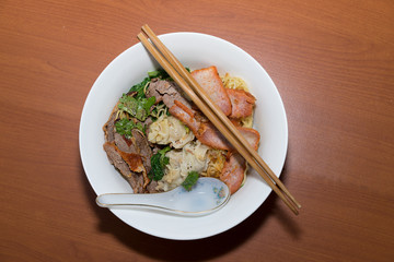 Egg noodle with wonton, barbecue pork, roast duck