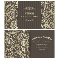 Invitation cards in an old-style gold and brown