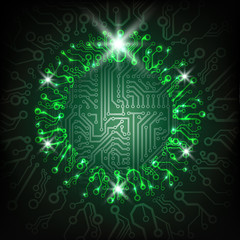 Vector Christmas technology background. Circuit board green wreath.
