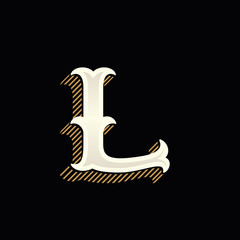 L letter logo in vintage western style with lines shadow.