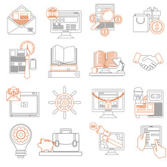 Mono line pictograms vector collection of colorful flat business and finance icons. Design elements for mobile and web applications