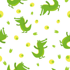 Cute crocodile in cartoon style. pattern
