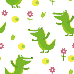 Cute crocodile in cartoon style. pattern