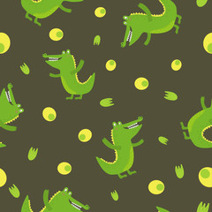 Cute crocodile in cartoon style. pattern