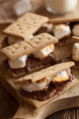 homemade marshmallow s'mores with chocolate on crackers