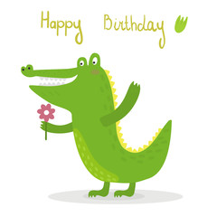 Fototapeta premium funny cute crocodile cartoon style. vector print