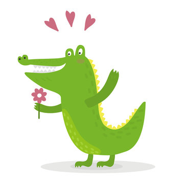 funny cute crocodile cartoon style. vector print