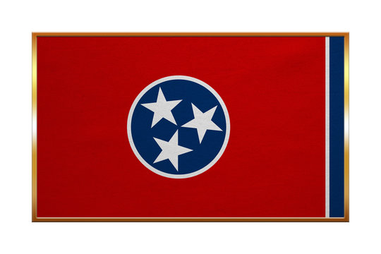 Flag of Tennessee , golden frame, fabric texture