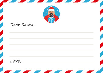 Template envelope New year's or Christmas letter to cute asian Santa Claus. Greeting card. Vector illustration. Flat design.
